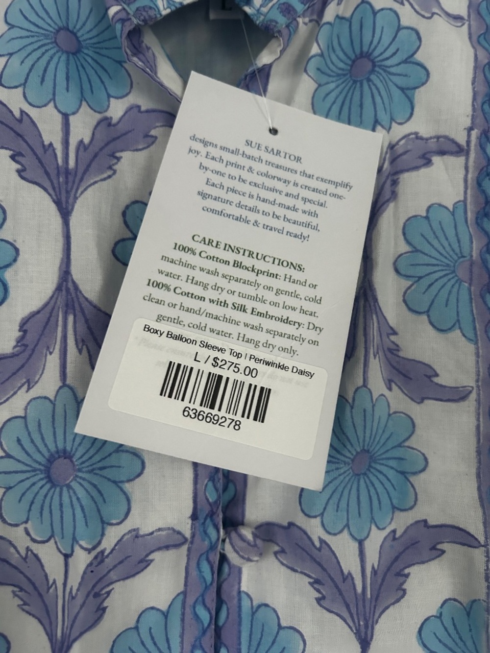 Sue Sartor Periwinkle Daisy Boxy Balloon Sleeve Top - Picture 3 of 6